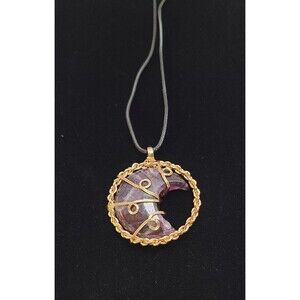 Moon Pendant Amethyst  Gem Stone  Crystal Necklace 1.5" Diameter